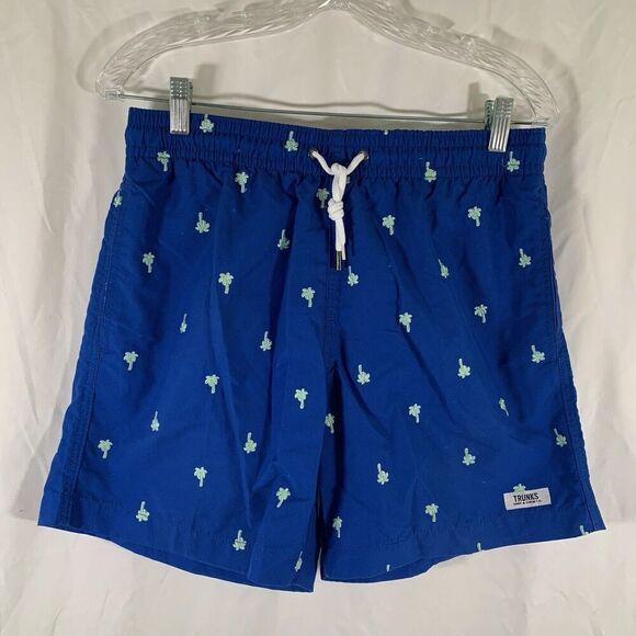 Trunks Surf and Swim Trunks Men's Medium Blue Palm Tree Lined Drawstring - Picture 1 of 10